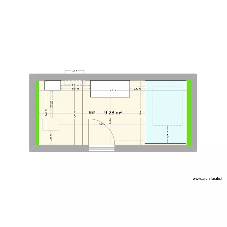 sdb Cabanon espace douche. Plan de 