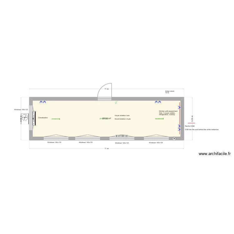 Plan 11x3 Sense engenering. Plan de 1  et 28 m²