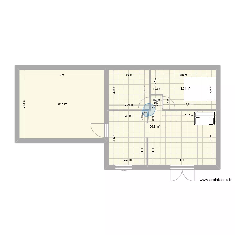 Maison. Plan de 3 pièces et 55 m²