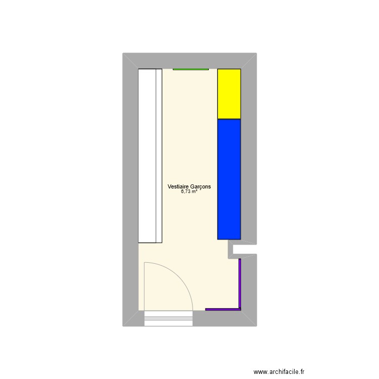 vestiaire garçons. Plan de 1 pièce et 7 m2