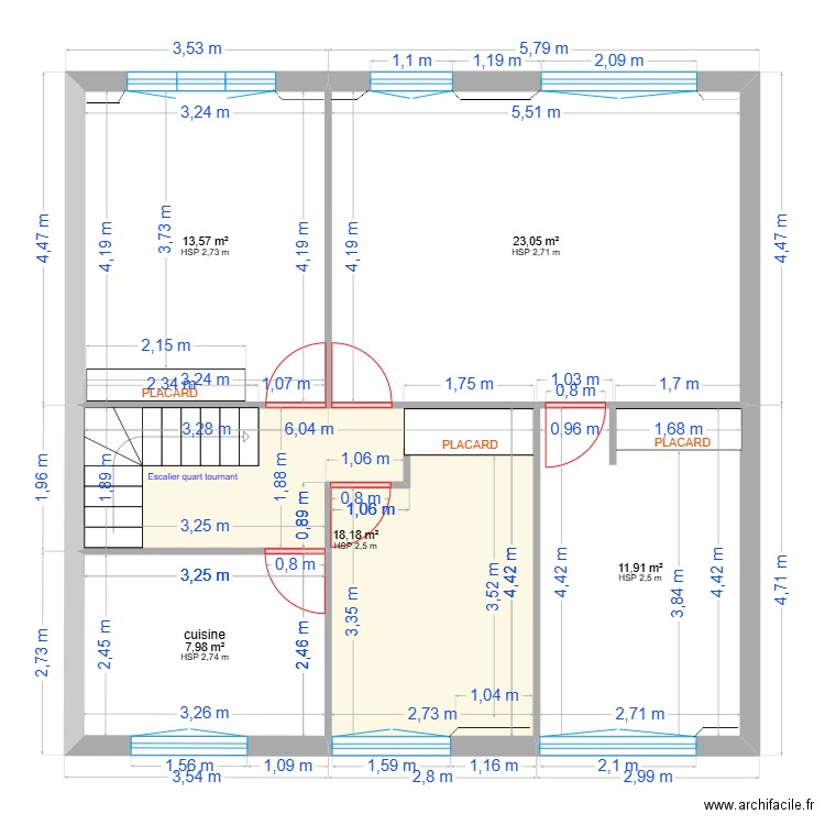 FRUGY r+1. Plan de 5 pièces et 75 m2