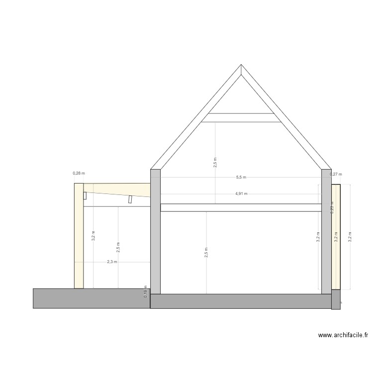 plan de coupe droite. Plan de 0 pièce et 0 m2