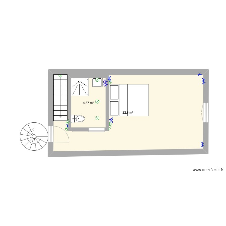 1er étage. Plan de 2 pièces et 33 m2