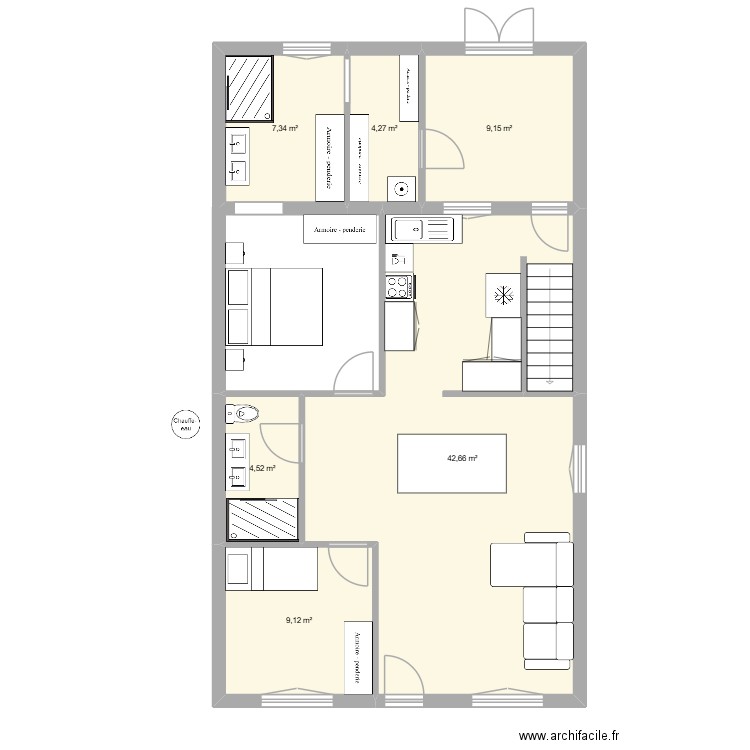 plan origine 1. Plan de 6 pièces et 77 m2