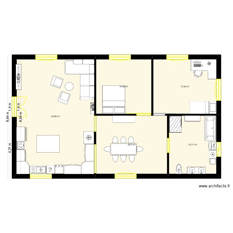 appart. Plan de 5 pièces et 110 m2