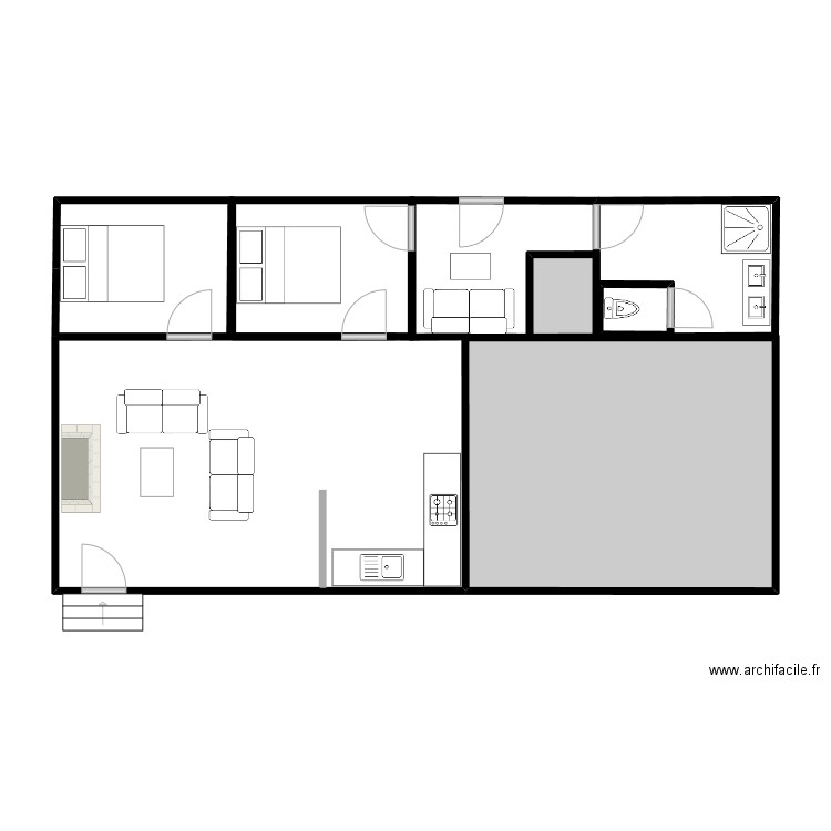 Gîte du bas - Château de Remaucourt. Plan de 5 pièces et 42 m2