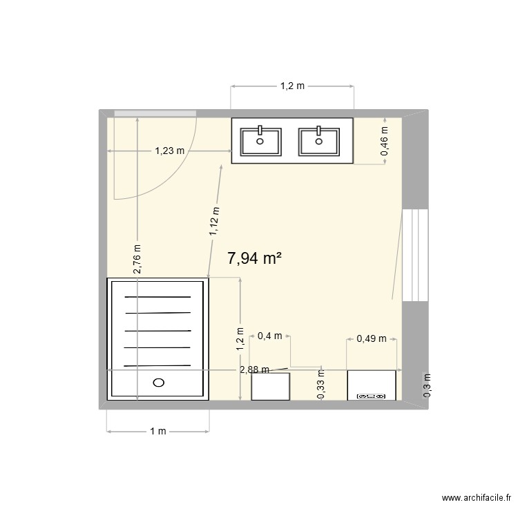 Salle de Bain Hautefage 4 Bis. Plan de 1 pièce et 8 m2