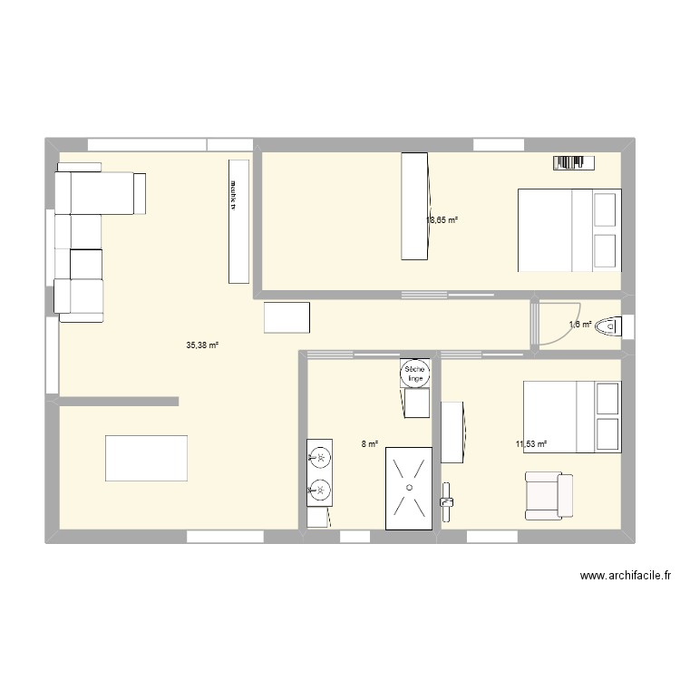 séjour ben aknoun. Plan de 5 pièces et 75 m2