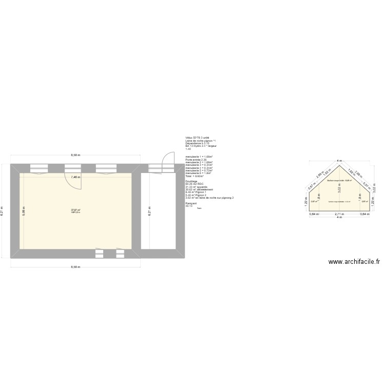 EOUZAN. Plan de 1 pièce et 38 m2