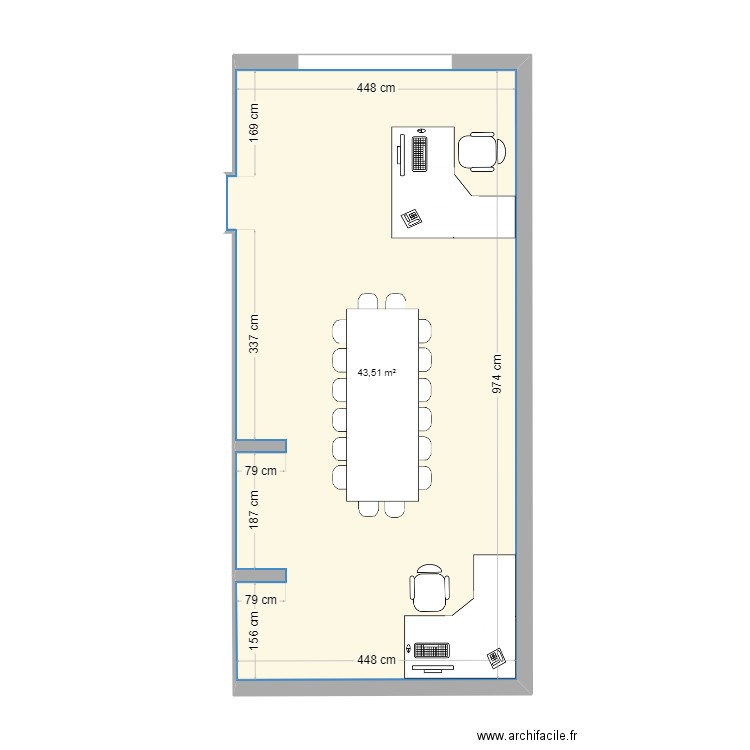 bureau ssl. Plan de 1 pièce et 44 m2