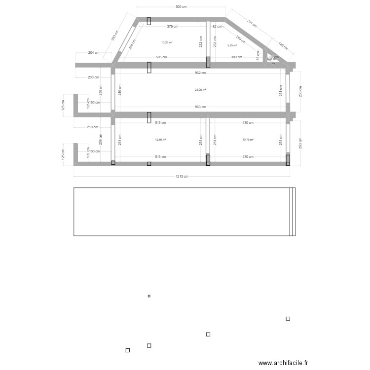 COUPE. Plan de 6 pièces et 63 m2