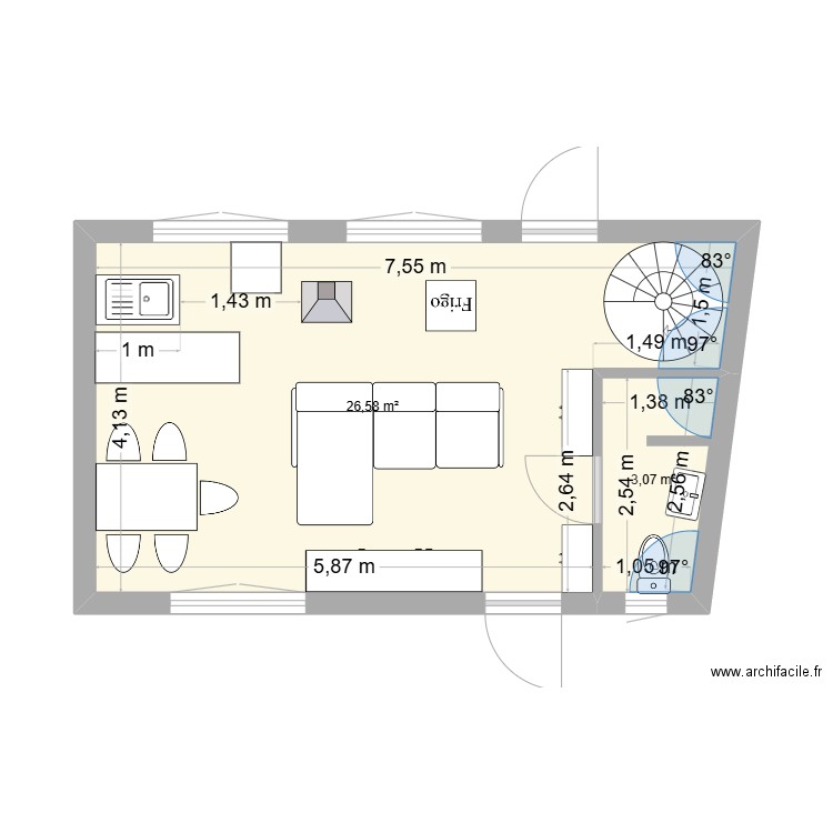 plan. Plan de 2 pièces et 30 m2
