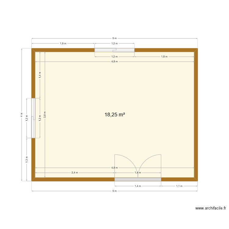 PALTON  20M². Plan de 1 pièce et 18 m2