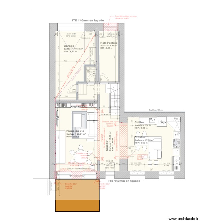 Vigougou final. Plan de 1 pièce et 96 m2