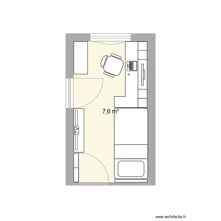 CHAMBRE P1. Plan de 1  et 8 m²