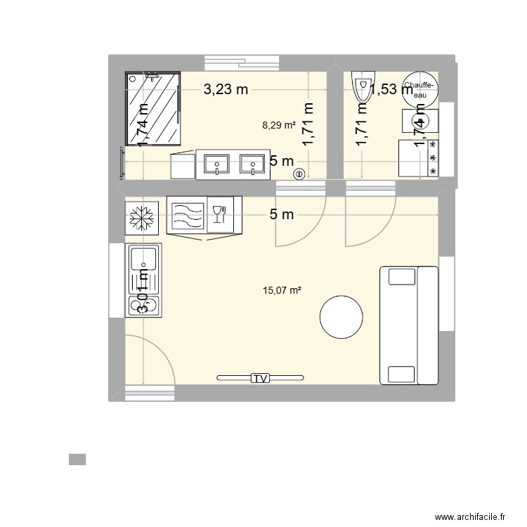 dernier plan appartement 25 m2. Plan de 2 pièces et 23 m2