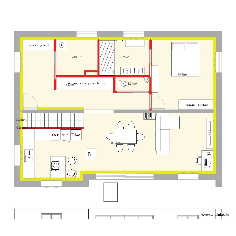 base. Plan de 8 pièces et 81 m2