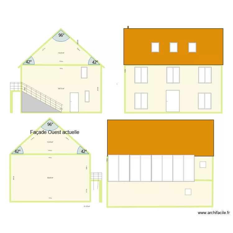 Plan de facade et toiture2. Plan de 6  et 196 m²