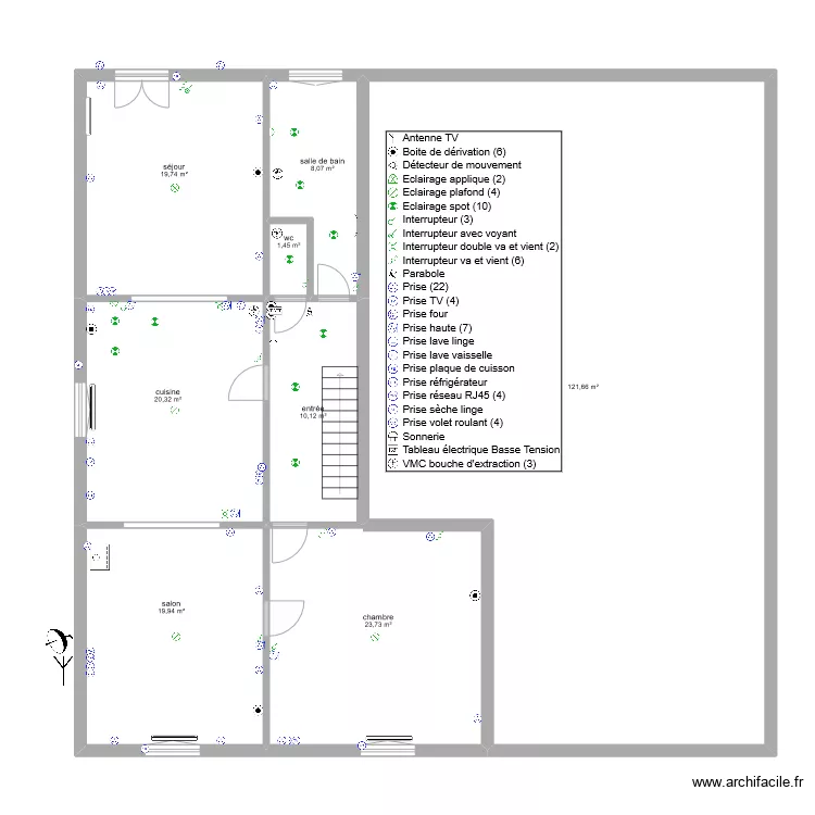 Marion1er etage &eacute;clairage. Plan de 