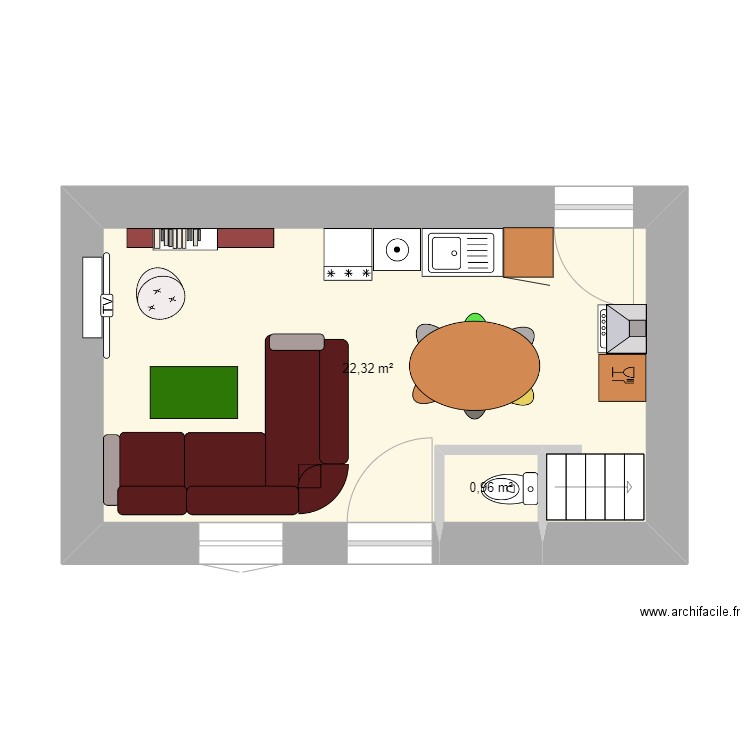 antrain Tartenpion. Plan de 2 pièces et 23 m2