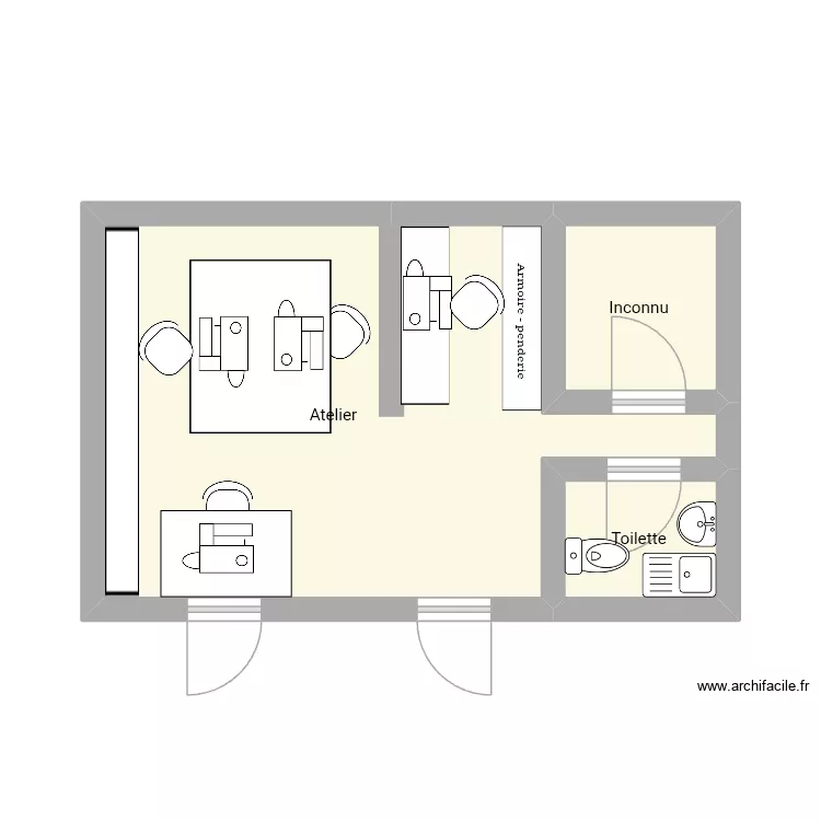 Atelier. Plan de 3  et 24 m²