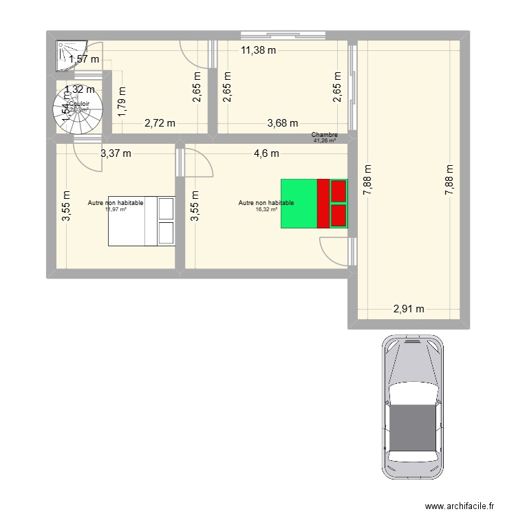 renovation à faire. Plan de 4 pièces et 72 m2