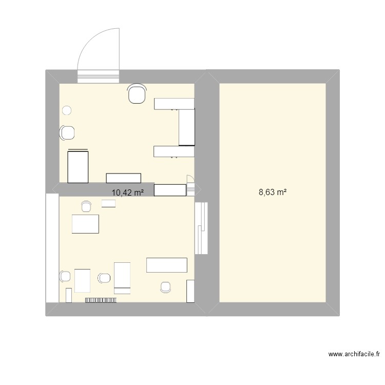 salon toilettage. Plan de 2 pièces et 19 m2