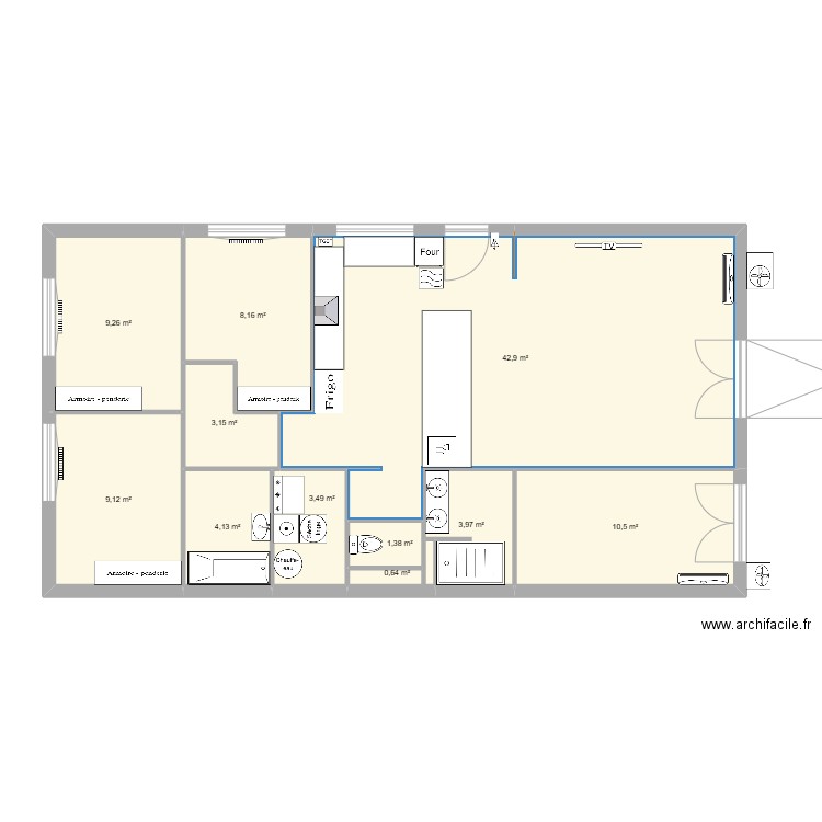 Lolotte1. Plan de 11 pièces et 97 m2