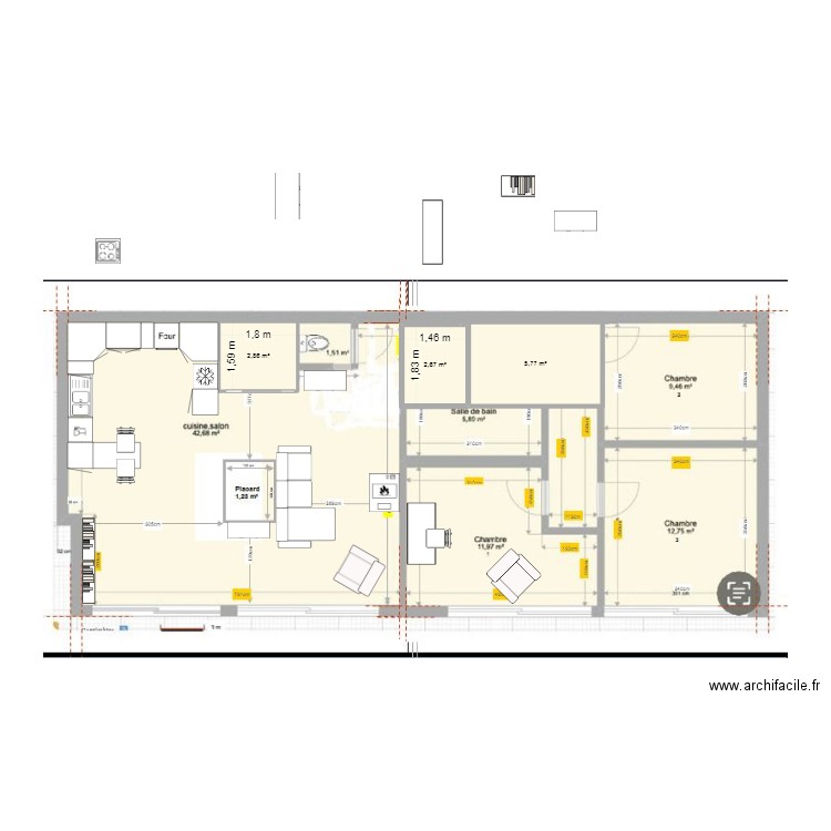 Girolle 2. Plan de 3 pièces et 11 m2