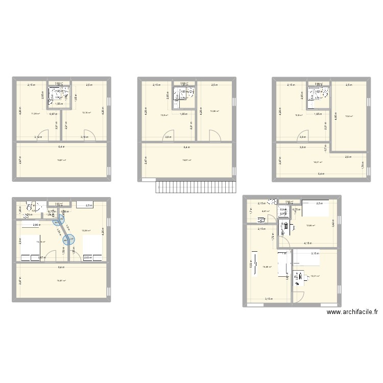 2 etage. Plan de 25 pièces et 214 m2