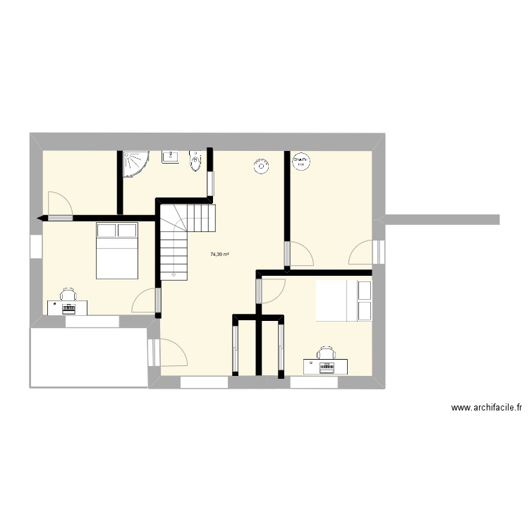Projet Lac Chrétien 2. Plan de 1 pièce et 74 m2