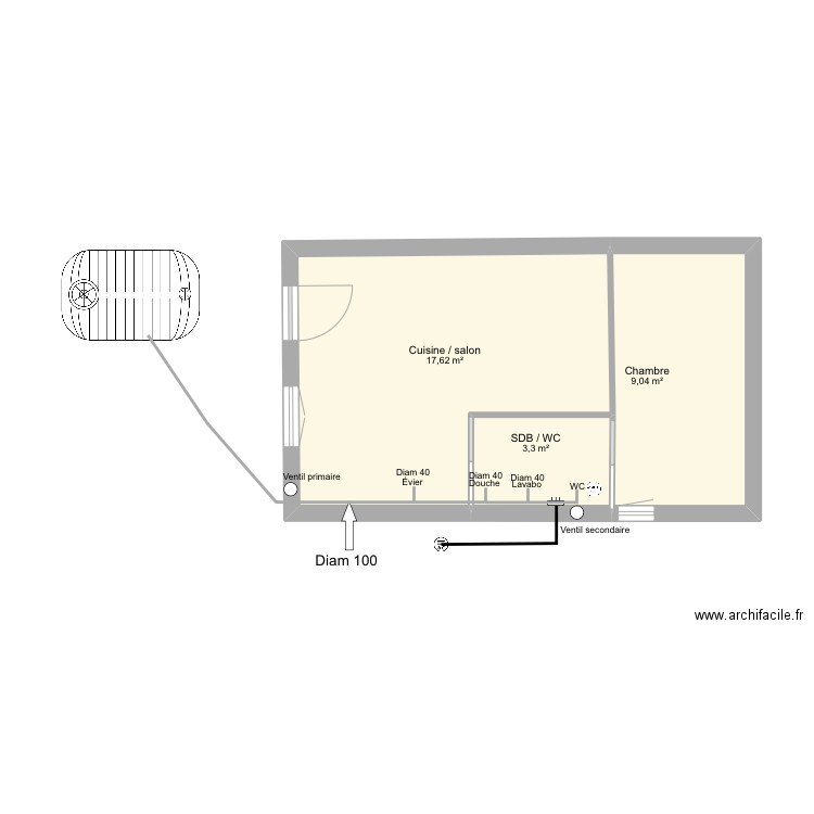 Avenir Renovations 31 - Castel 1 EVAC. Plan de 3 pièces et 30 m2