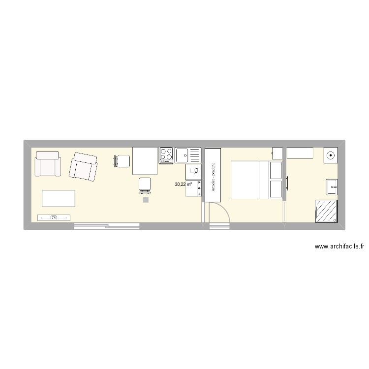 studio alvine. Plan de 1 pièce et 30 m2