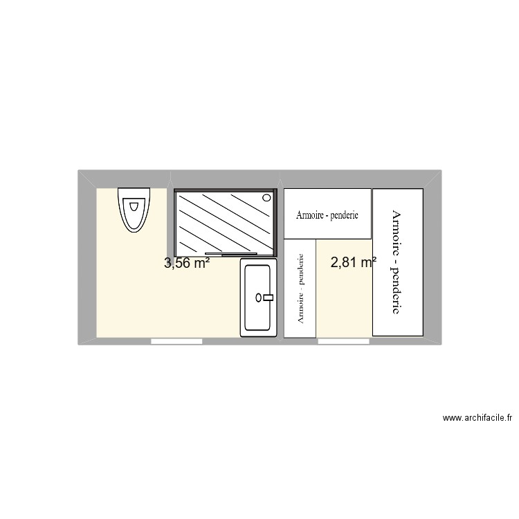 Sdb2. Plan de 2 pièces et 6 m2