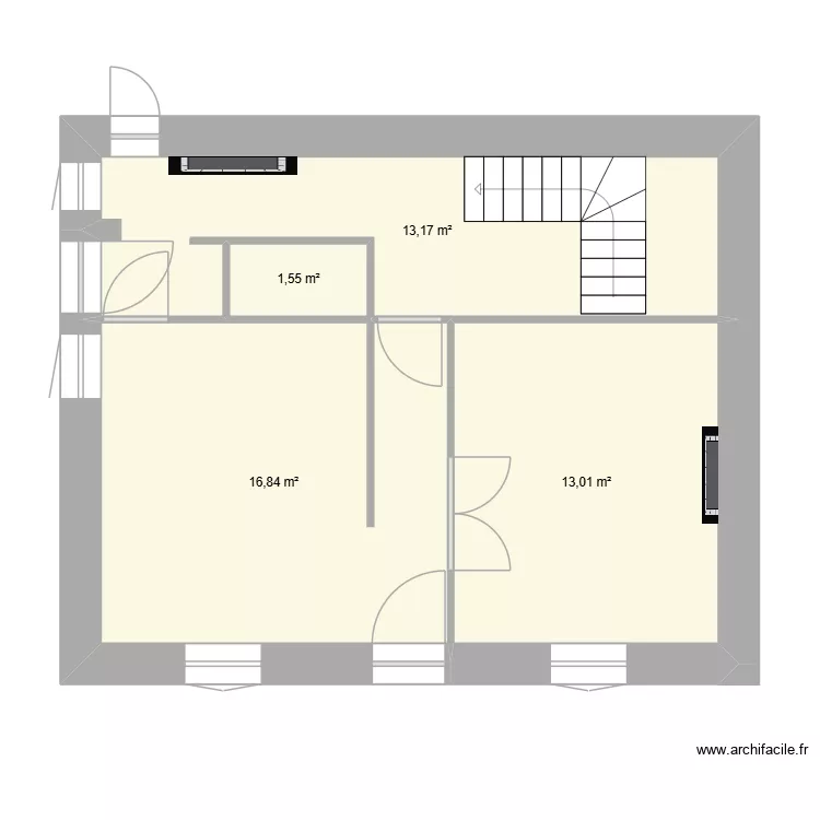 1PlanRDC. Plan de 4 Pièces et 45 m²