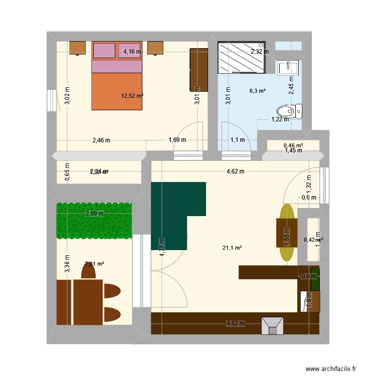 Appart sans modif. Plan de 7 pièces et 49 m2