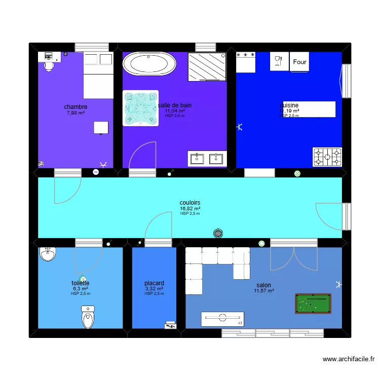 maison pour eclairage. Plan de 7 pièces et 68 m²