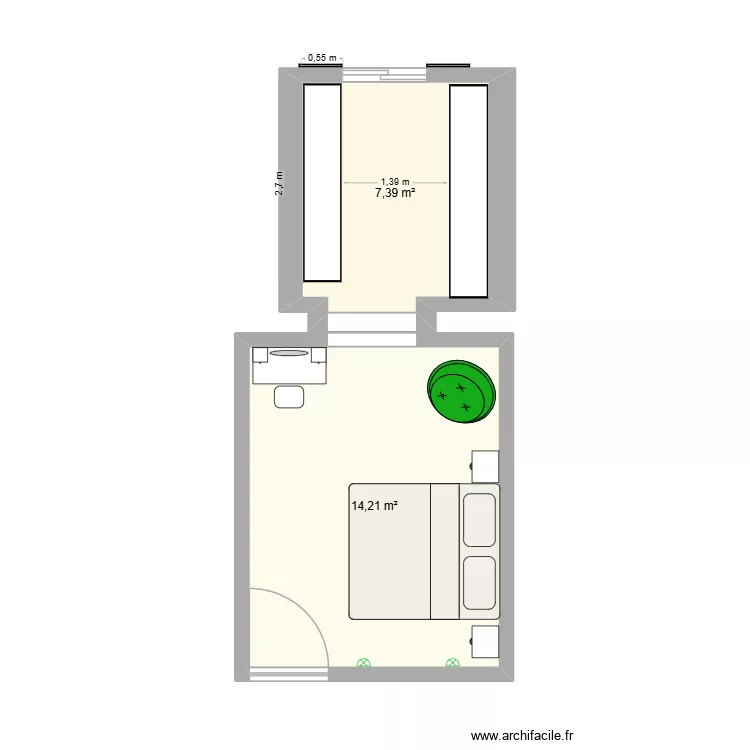 Dressing. Plan de 2 et 22 m² Dressing. Plan de 2 et 22 m²