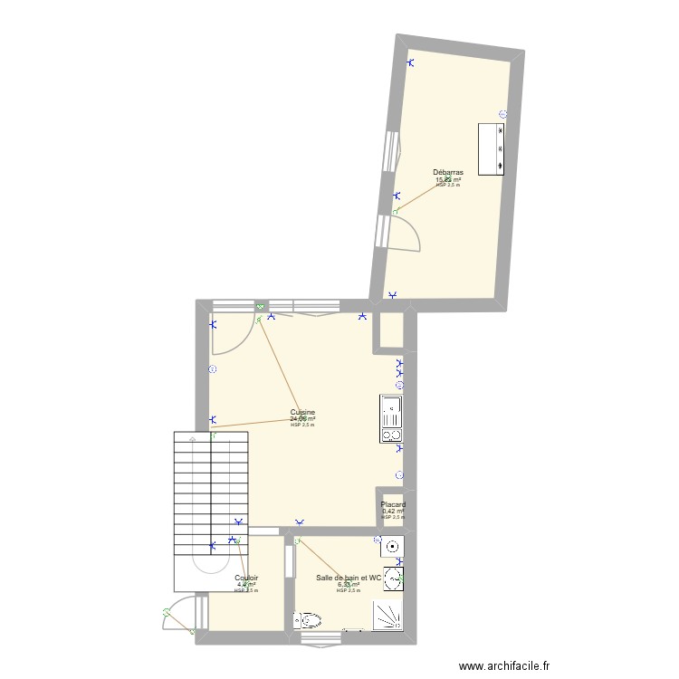 rdc jluc plan electrique. Plan de 5 pièces et 51 m2