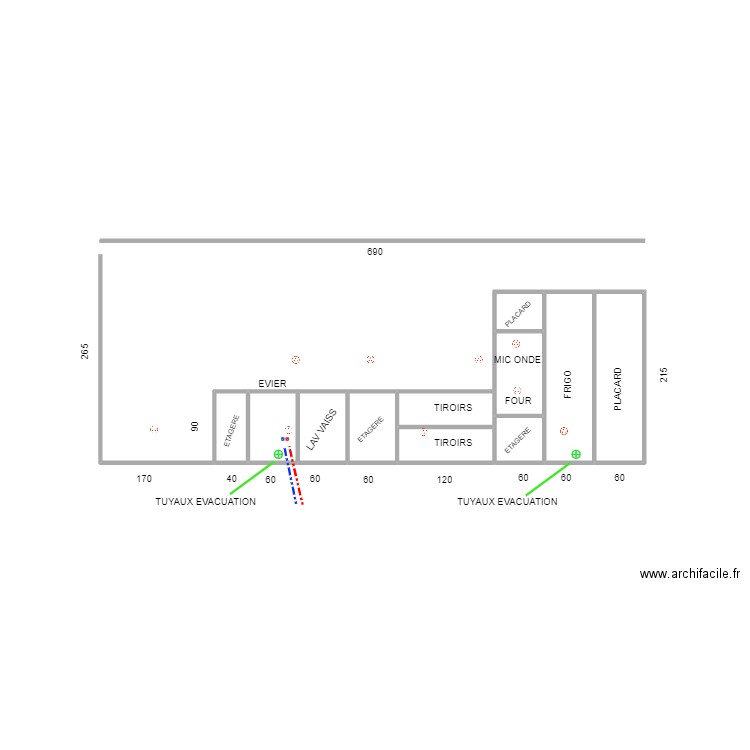 MUR DE CUISINE. Plan de 11 pièces et 7 m2