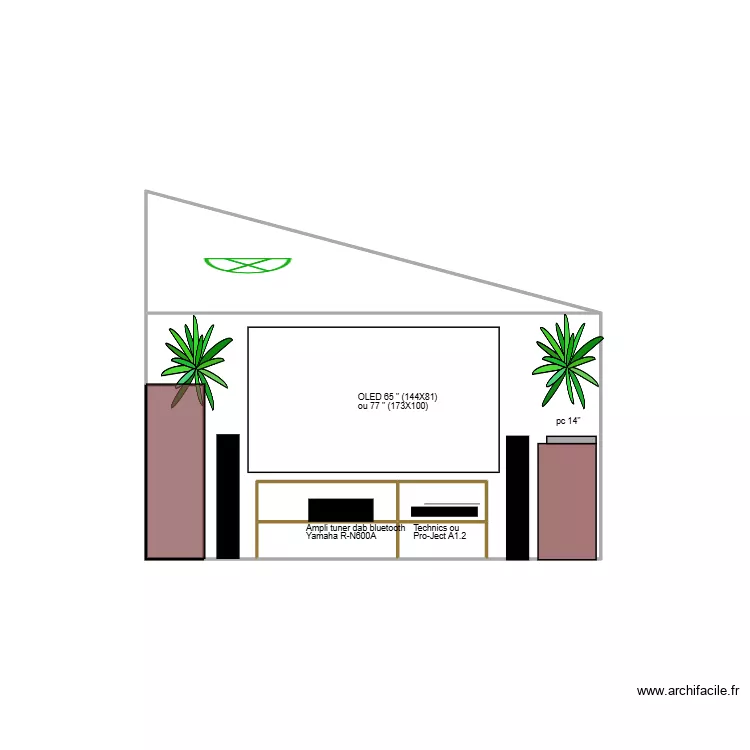 Mur lateral sejour TV &agrave; gauche. Plan de 6  et 6 m²