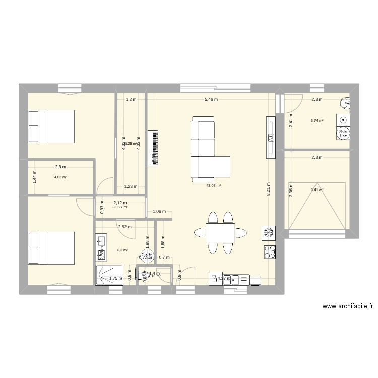 85m2 avec garage separé. Plan de 8 pièces et 78 m2
