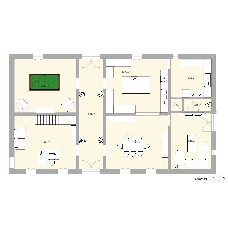 cours 4. Plan de 17 pièces et 268 m2