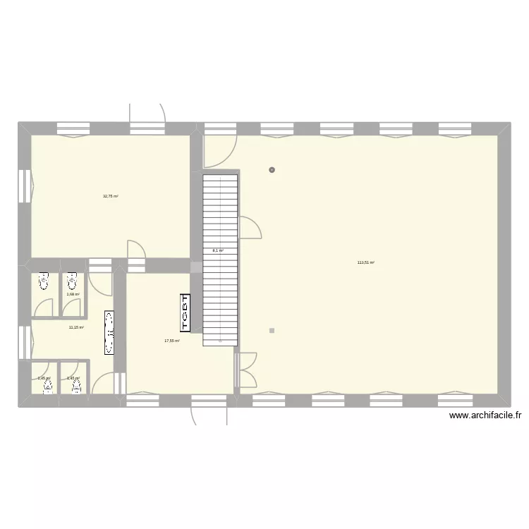 rdc wc. Plan de 8  et 188 m²