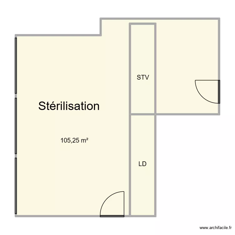 St&eacute;rili CHU Helora Mons Kennedy. Plan de 3 pièces et 123 m²