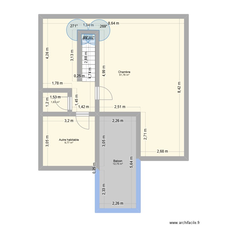 Etage convenance. Plan de 4 pièces et 76 m2