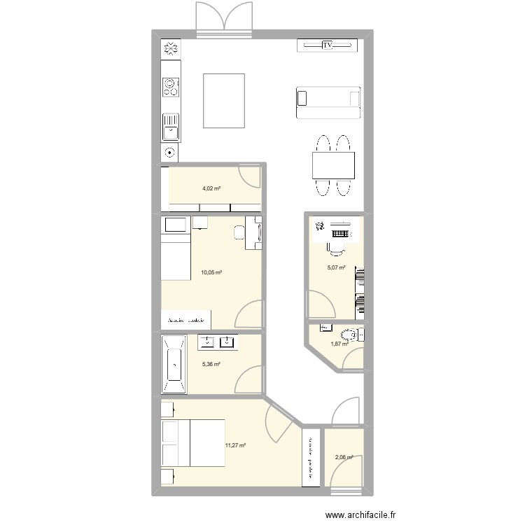 devoir menuiserie. Plan de 7 pièces et 40 m2