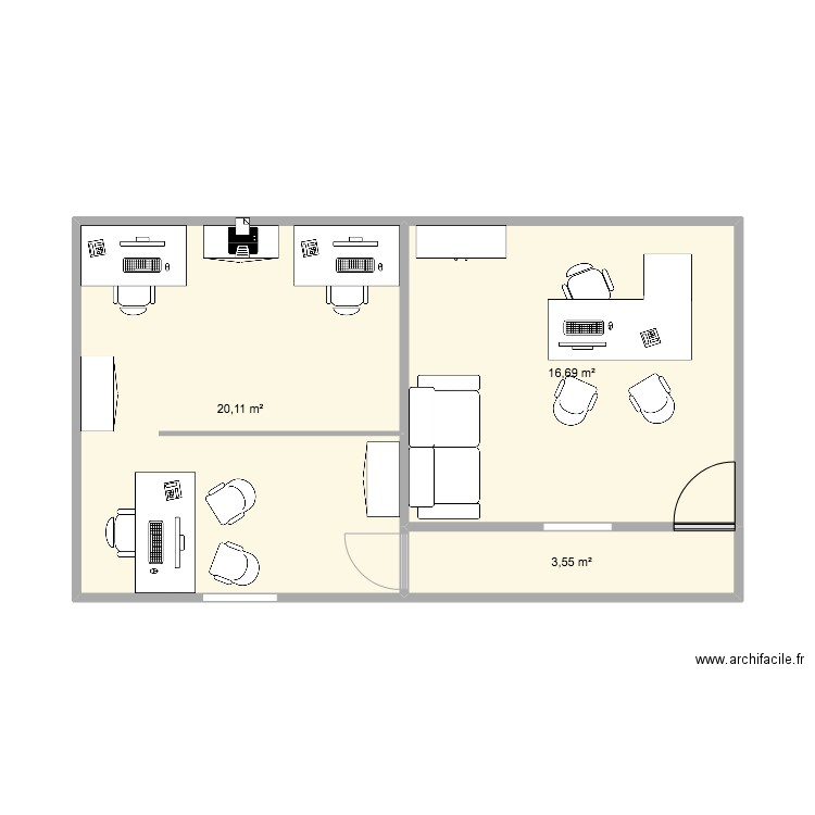 Planta superior Marinas. Plan de 3 pièces et 40 m2