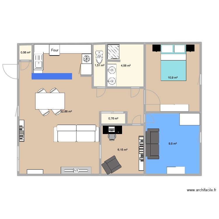 appartement ideal. Plan de 8 pièces et 67 m2
