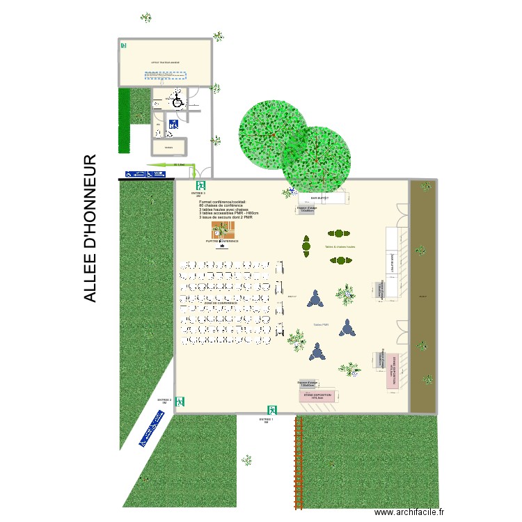 Plan annexe pavillon avec rond. Plan de 6 pièces et 489 m2